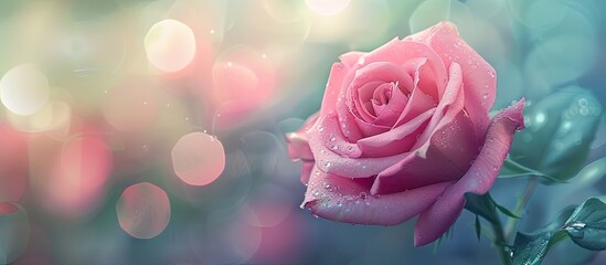 Poster - Top view of a pink rose with a blurred background suitable for copy space image