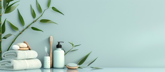 Poster - Self care concept featuring bamboo accessories for self care with a copy space image