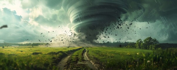 Tornado forming over open countryside, 4K hyperrealistic photo