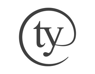 TY logo from two letter with circle shape email sign style. T and Y round logotype of business company