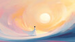 © ArtifyGraphy - A serene woman in a flowing dress stands under a vibrant, abstract sky with a radiant sun, evoking calm and inspiration.