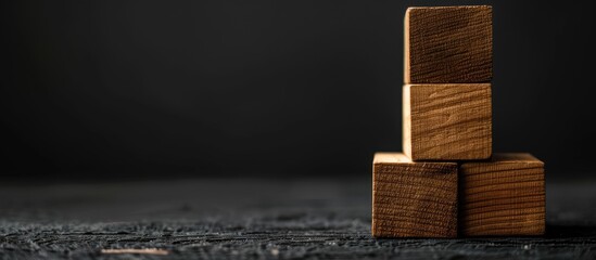 Poster - Wooden blocks with a black background displaying a career advancement message symbolizing progress Ample copy space image provided