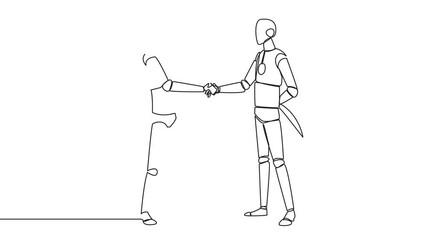 Poster - Self drawing animation of single line drawing two smart robots shaking hands. One of them holding a knife behind the back. Getting ready to stab. Must win at all costs. Traitor. Full length animated