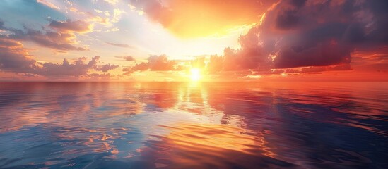 Poster - Sun setting over the Indian Ocean creating a stunning seascape with changing colors reflected in the water ideal for a copy space image