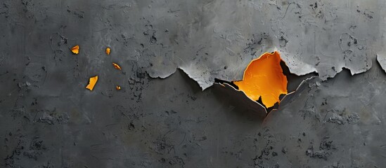 Poster - An artistic symbol for social media marketing featuring a torn orange paper piece against a grey backdrop designed with a copy space image