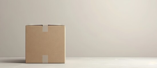 Poster - Cardboard box on a clear white backdrop with copy space image