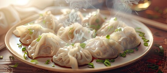 Poster - A plate of freshly made dumplings with copy space image