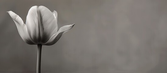 Wall Mural - Minimalistic and timeless floral art featuring an elegant black and white tulip in bloom against a plain background perfect for modern decor with copy space image