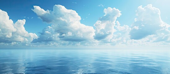 Poster - Sea horizon featuring a clear blue sky white clouds and a vast copy space image