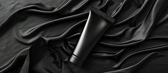 Aufkleber - Black cream tube on a black fabric with a textured background ideal for a mockup with copy space image available