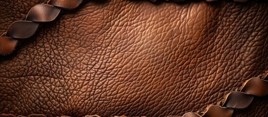 Leinwandbilder - Brown leather background with braided edge featuring cowhide texture and a mock up template ready for text on this copy space image