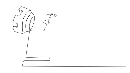 Poster - animation of a single one line drawing businesswoman comes out rook chess looking for something thro
