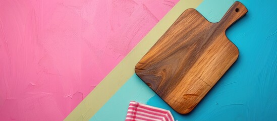 Poster - Top view of a cutting board with a napkin on a colorful background providing copy space image