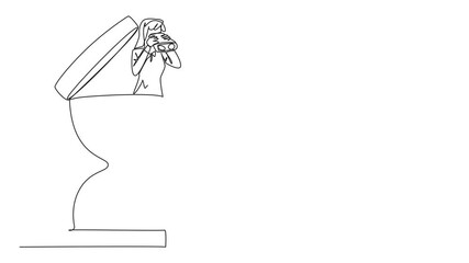 Poster - animated self drawing of single continuous line drawing businesswoman coming out of hourglass lookin