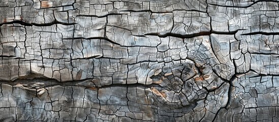 Poster - A textured backdrop featuring aged gray wood patterns offers a place for text or images Copy space image of an old cracked gray log trunk in the background provides texture