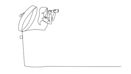 Poster - self drawing animation of continuous one line drawing businesswoman comes out of a trash can looking