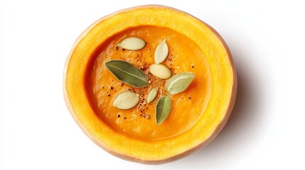 Wall Mural - Pumpkin cream soup in a wooden plate