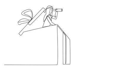 Poster - animation of continuous one line drawing arabian businessman emerges from gift box looking for somet