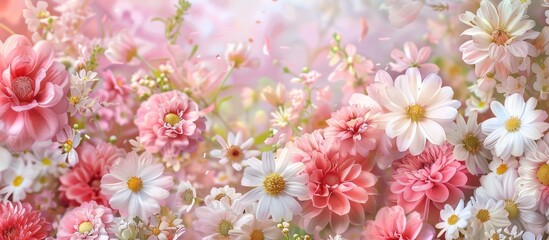 Fototapete - A cheerful birthday floral backdrop 02 with copy space image
