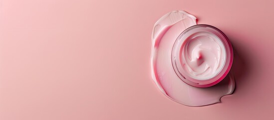 Sticker - Top view of face cream sample on a pink background with copy space image available