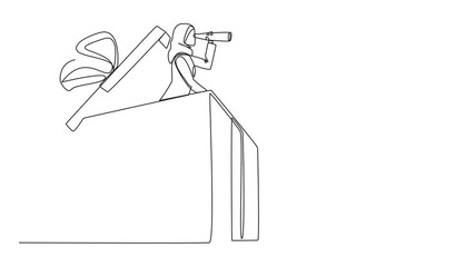Poster - self drawing animation of single continuous line drawing arab businesswoman emerges from gift box lo