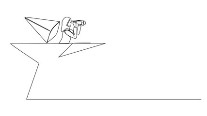 Poster - animation of continuous one line drawing arabian businesswoman emerges from a star shape looking for