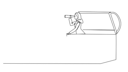 Poster - self drawing animation single one line drawing arabian businesswoman emerges from treasure chest loo