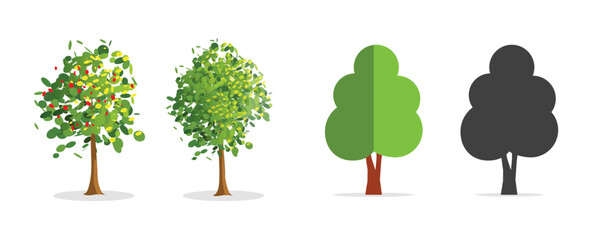 Poster - Trees icon set vector, forest silhouette flat cartoon pictogram and realistic abstract style modern design image clip art
