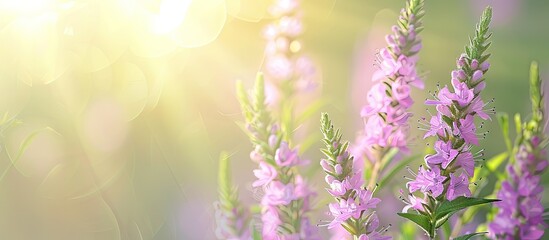 Fototapete - Purple loosestrife flowers from the Lythrum salicaria plant in the Lythraceae family displayed horizontally with copy space image