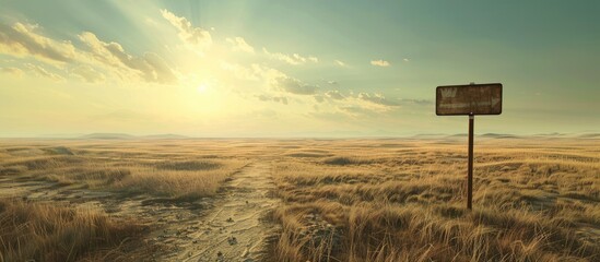 Aufkleber - A sunny day with an empty field directional signs on the ground ideal for a copy space image