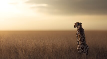 a magnificent cheetah pauses on the savanna its gaze fixed intently on the distant horizon as it sea