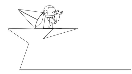 Poster - animated self drawing of continuous one line drawing astronaut emerges from star shape look for some
