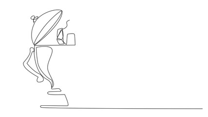 Poster - Self drawing animation of single one line drawing astronaut emerges from trophy looking for something with binoculars. Other awards can be obtained when returning to earth. Full length animated
