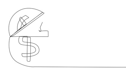 Wall Mural - Animation of a single one line drawing a robot emerges from a dollar symbol coin look for something with binoculars. Scan. Analyzing needs during retirement. Preparation. Full length motion