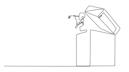 Poster - animation of a single one line drawing a smart robot emerging from a safe deposit box looking for so