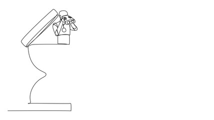 Poster - self drawing animation of single one line drawing a smart robot emerges from the hourglass looking f