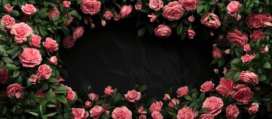 Poster - A tunnel of pink roses set against a black backdrop creating an elegant display with copy space image