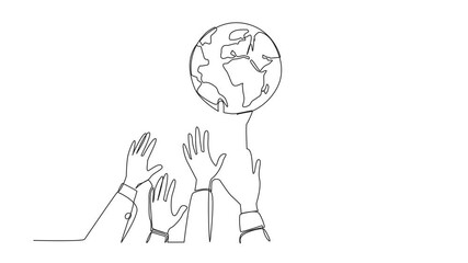 Poster - animated self drawing of single continuous line drawing hands fighting for the globe. greedy hands w