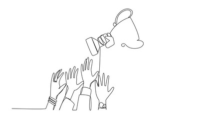 Poster - self drawing animation of continuous one line drawing hands fighting for the trophy. ambition strive
