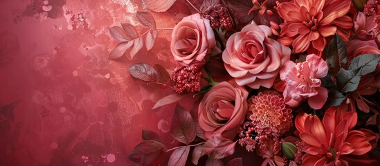 Poster - Close up of a pink toned floral arrangement with copy space image