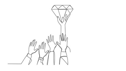 Poster - self drawing animation of continuous one line drawing hands fighting for diamonds. fighting for luxu