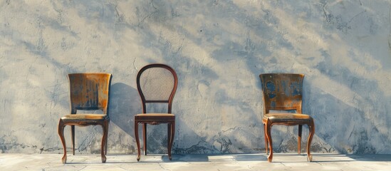 Poster - A pair of antique chairs placed on a plain concrete surface with copy space image