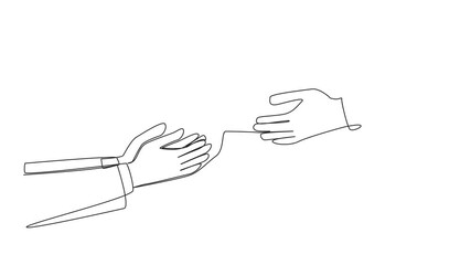 Poster - Animation of single continuous line drawing a hand gives the crown. Hard work that pays off. Get the most important throne in the business world. Well-known company. Success. Full length motion