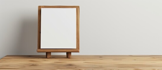 Fototapete - Wooden table with a menu holder displayed against a white backdrop offering ample space for text beside the image