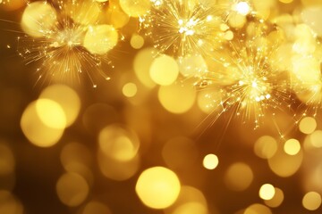 Poster - Sparkling golden bokeh with soft light clusters, creating a festive atmosphere for celebrations and special occasions