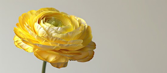 Leinwandbilder - Close up of a caustic Buttercup Ranunculus acris with yellow spring blooms against a plain background for copy space image