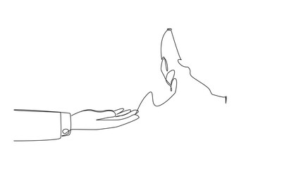 Poster - Animation of single continuous line drawing hand giving banana. Fruit contains lots of vitamins and fiber. Fruit that has yellow skin. Bananas are rich in magnesium and potassium. Full length motion