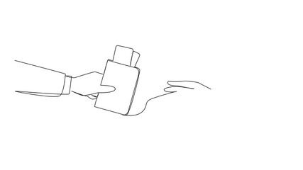 Poster - Animated self drawing of continuous one line drawing hand giving passport. Completeness for official travel abroad has been provided. It's time to expand the business reach. Full length animation