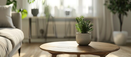Poster - Soft focus modern Scandinavian living room table top great for showcasing products and presentations with copy space image