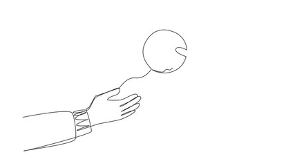 Poster - Animated self drawing of single one line drawing hand giving donut. Provides soft donut snacks. Want to enjoy light and sweet food together. Share moments of togetherness. Enjoy. Full length animation